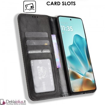 Dirbtinės odos atverčiamas dėklas su skyreliais - juodas (Motorola Edge 60 Fusion/Edge 60) Dirbtinės odos atverčiamas dėklas su skyreliais - juodas (Motorola Edge 60 Fusion/Edge 60)